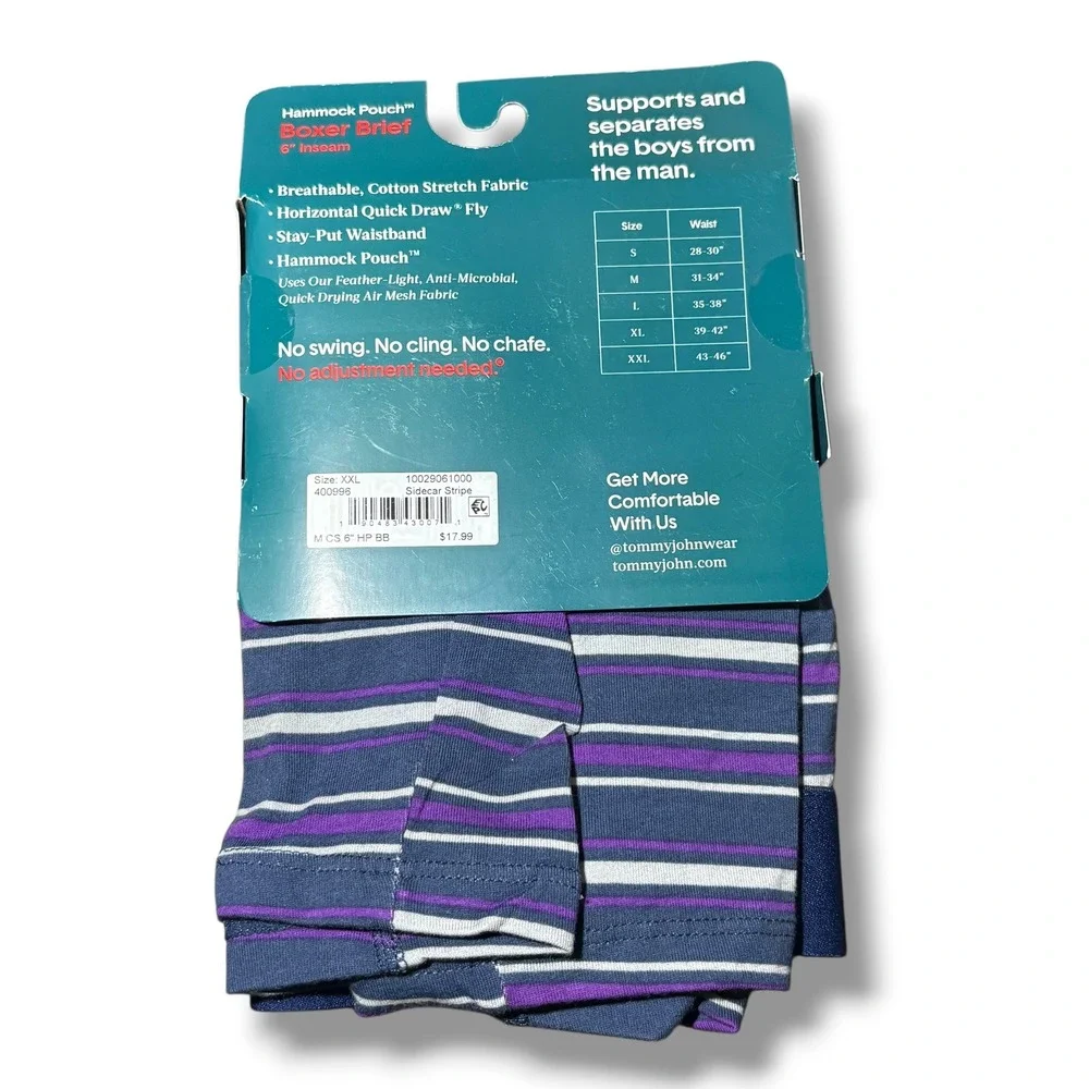 Tommy John TJ Mens XXL Cotton Stretch Boxer Brief 6 Inseam Hammock Pouch Striped